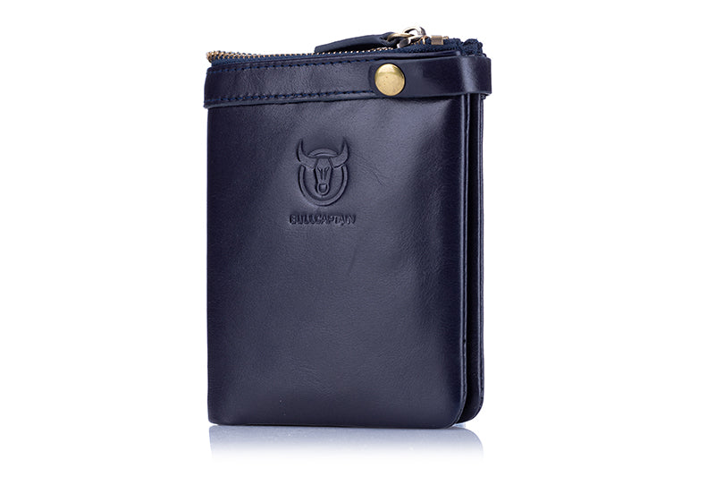Mens Genuine Leather Wallet Extra Capacity Billfold with 14 Card Slots Blue