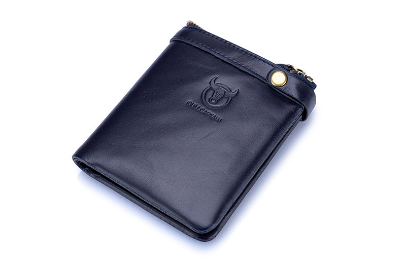 Mens Genuine Leather Wallet Extra Capacity Billfold with 14 Card Slots Blue