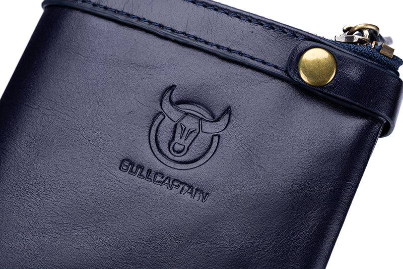 Mens Genuine Leather Wallet Extra Capacity Billfold with 14 Card Slots Blue