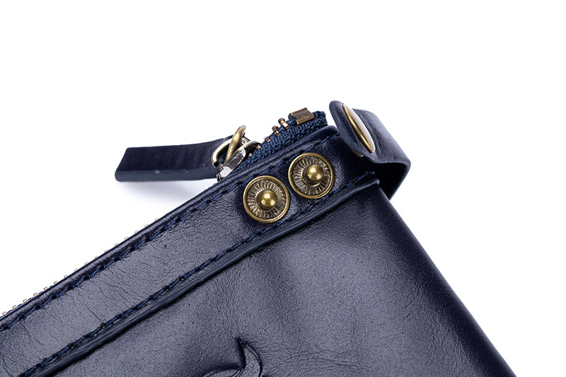 Mens Genuine Leather Wallet Extra Capacity Billfold with 14 Card Slots Blue