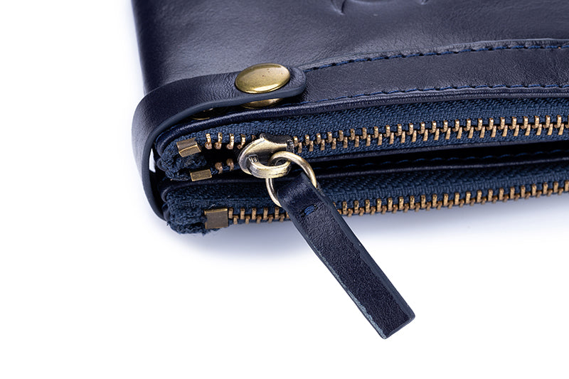 Mens Genuine Leather Wallet Extra Capacity Billfold with 14 Card Slots Blue