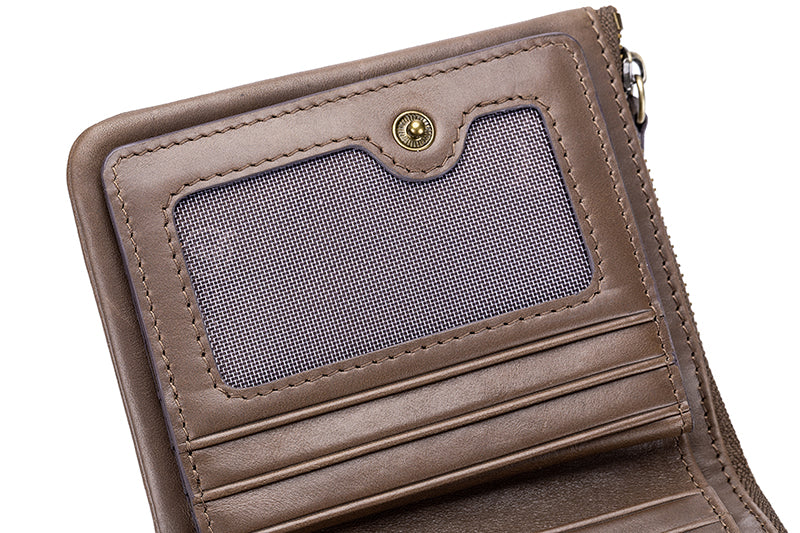 Mens Genuine Leather Wallet Extra Capacity Billfold with 14 Card Slots Brown