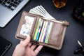 Mens Genuine Leather Wallet Extra Capacity Billfold with 14 Card Slots Brown