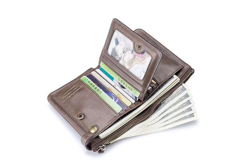 Mens Genuine Leather Wallet Extra Capacity Billfold with 14 Card Slots Brown