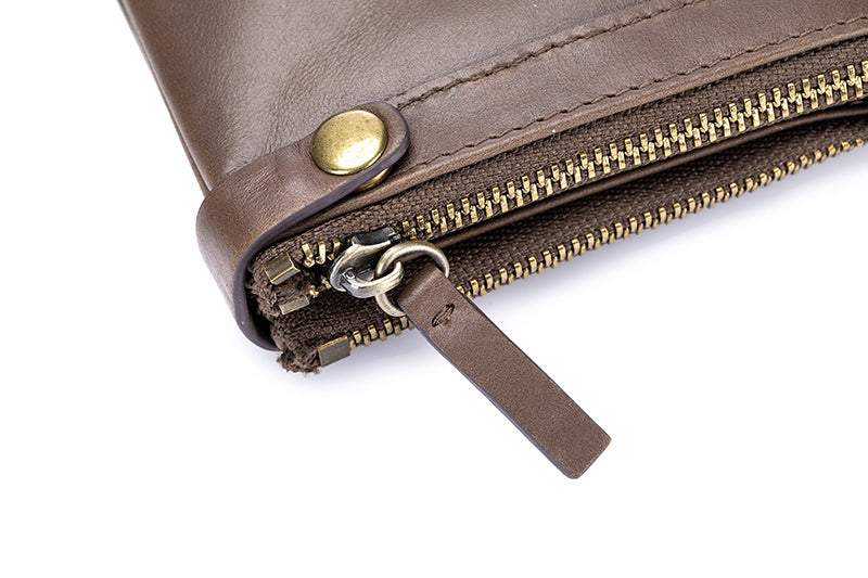Mens Genuine Leather Wallet Extra Capacity Billfold with 14 Card Slots Brown