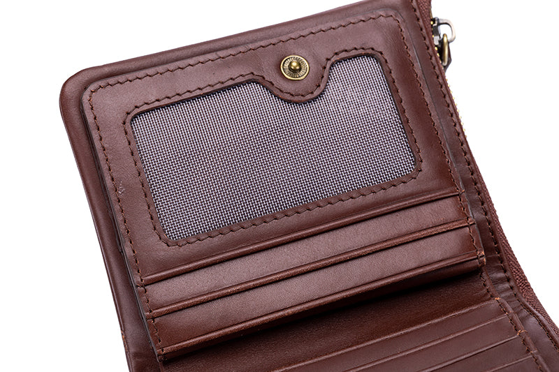 Mens Genuine Leather Wallet Extra Capacity Billfold with 14 Card Slots Coffee