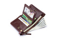 Mens Genuine Leather Wallet Extra Capacity Billfold with 14 Card Slots Coffee