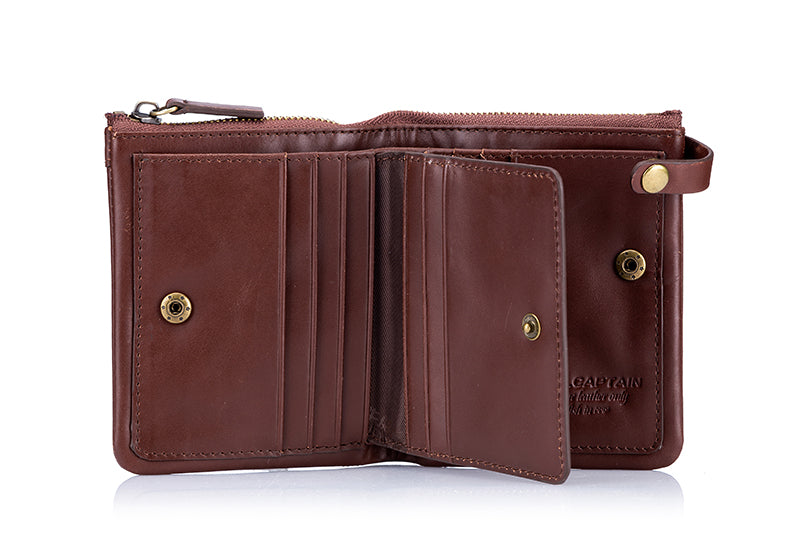 Mens Genuine Leather Wallet Extra Capacity Billfold with 14 Card Slots Coffee