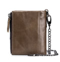 Men's Genuine Leather Wallet RFID Blocking Bifold Wallet With Chain Coffee