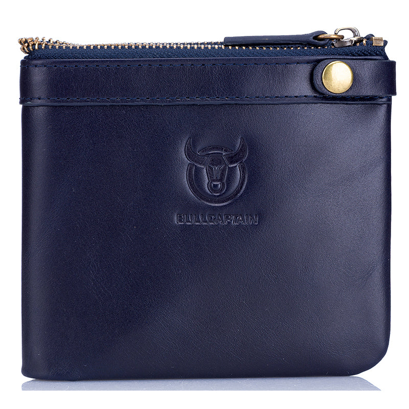 Men's Genuine Leather Wallet RFID Blocking Slim Stylish Bifold Wallet Blue