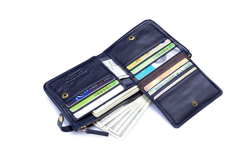 Mens Genuine Leather Wallet RFID Blocking Slim Stylish Bifold Wallet Blue