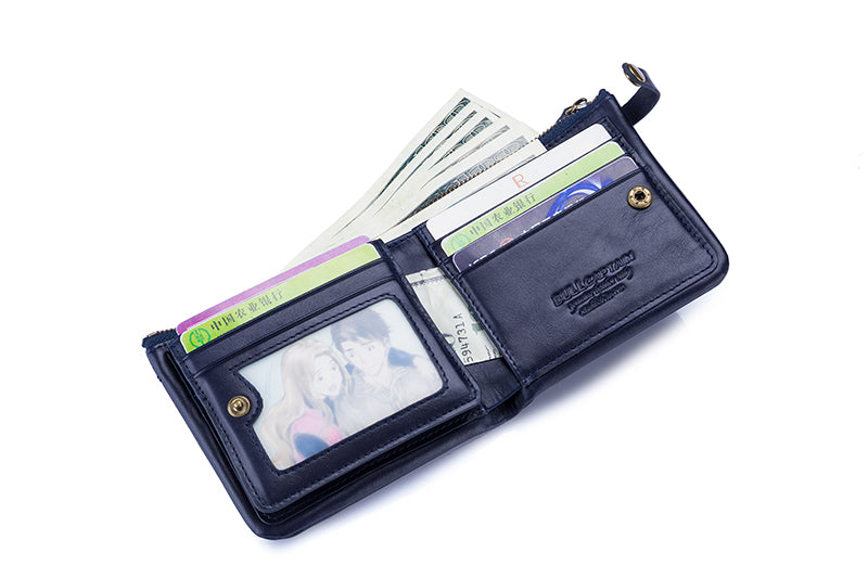 Mens Genuine Leather Wallet RFID Blocking Slim Stylish Bifold Wallet Blue