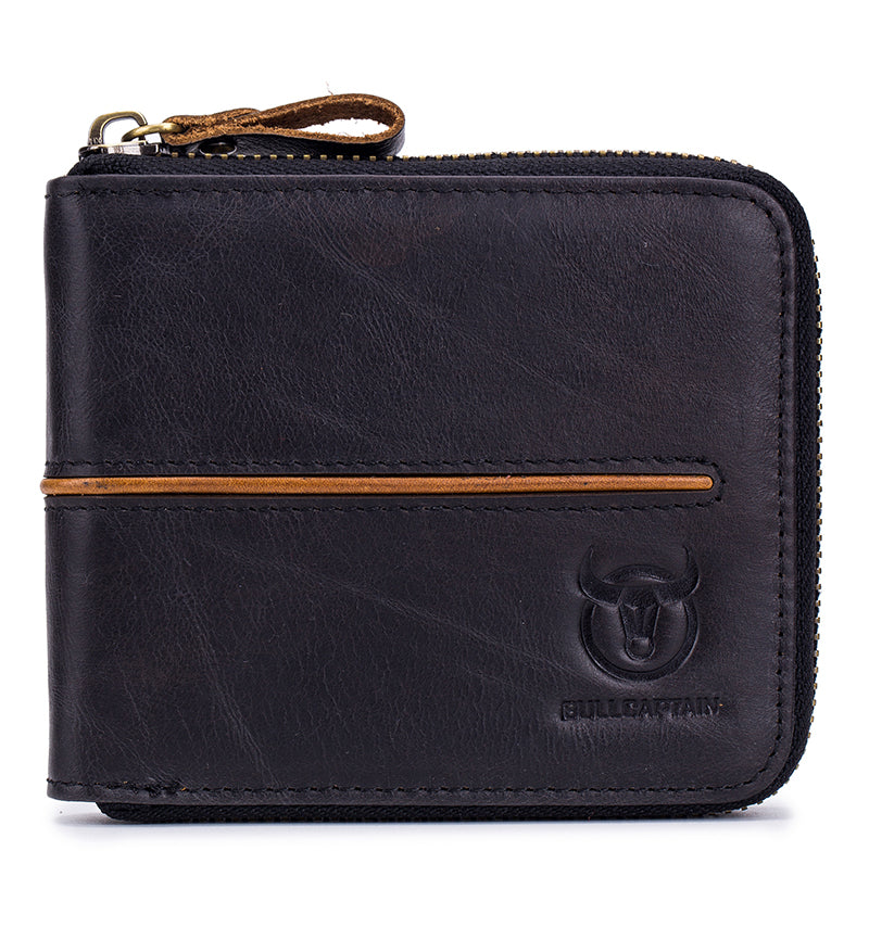 Mens Genuine Leather Zipper Wallet RFID Secure Multi-card Coin Purse Black