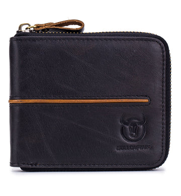 Mens Genuine Leather Zipper Wallet RFID Secure Multi-card Coin Purse Black