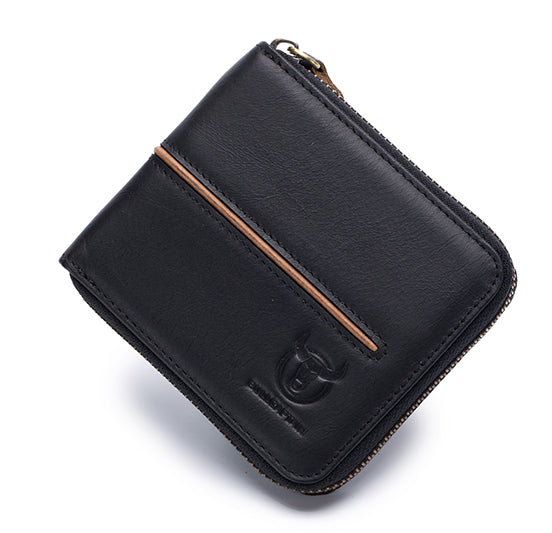 Mens Genuine Leather Zipper Wallet RFID Secure Multi-card Coin Purse Black