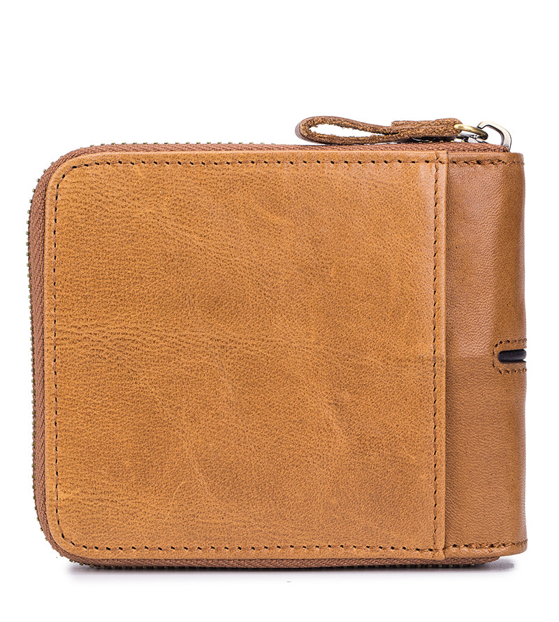 Mens Genuine Leather Zipper Wallet RFID Secure Multi-card Coin Purse Brown