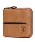 Mens Genuine Leather Zipper Wallet RFID Secure Multi-card Coin Purse Brown