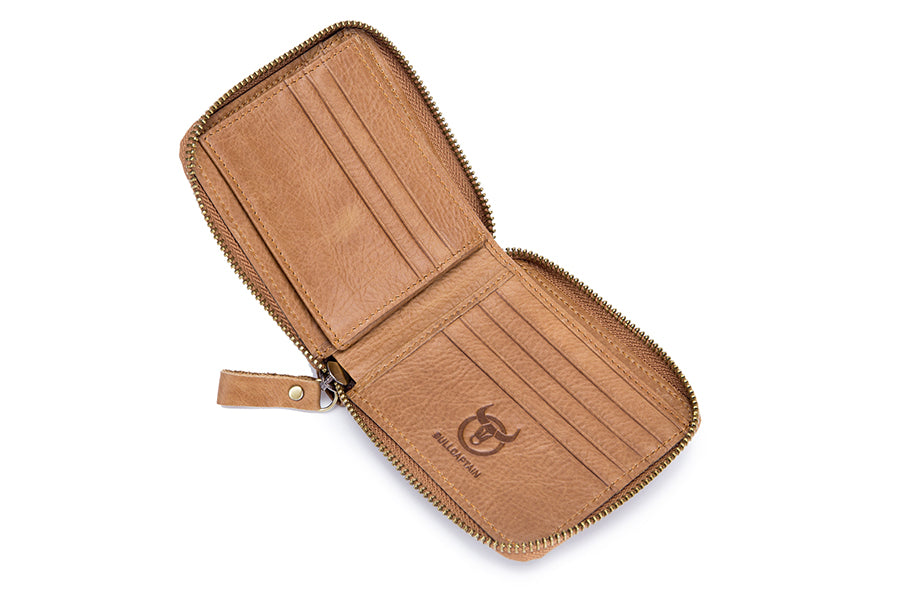 Mens Genuine Leather Zipper Wallet RFID Secure Multi-card Coin Purse Brown