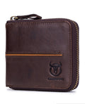 Mens Genuine Leather Zipper Wallet RFID Secure Multi-card Coin Purse Coffee