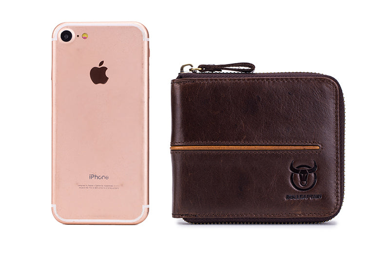 Mens Genuine Leather Zipper Wallet RFID Secure Multi-card Coin Purse Coffee