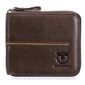 Mens Genuine Leather Zipper Wallet RFID Secure Multi-card Coin Purse Coffee