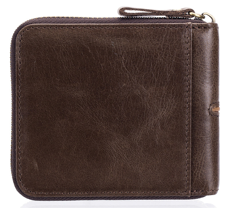 Mens Genuine Leather Zipper Wallet RFID Secure Multi-card Coin Purse Coffee