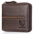 Mens Genuine Leather Zipper Wallet RFID Secure Multi-card Coin Purse Coffee