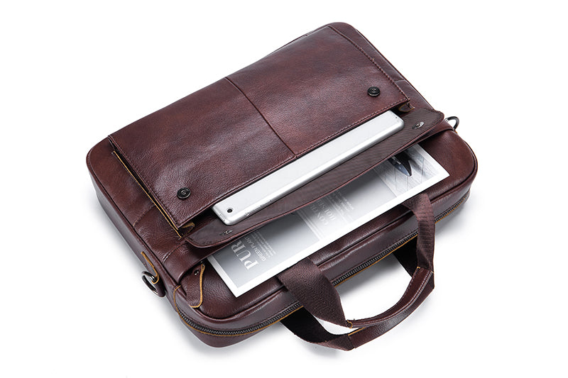 Mens Leather 15.6" Laptop Bag Briefcase Busines Shoulder Bag Handbag Coffee