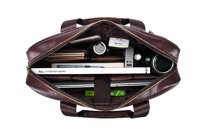 Mens Leather 15.6" Laptop Bag Briefcase Busines Shoulder Bag Handbag Coffee