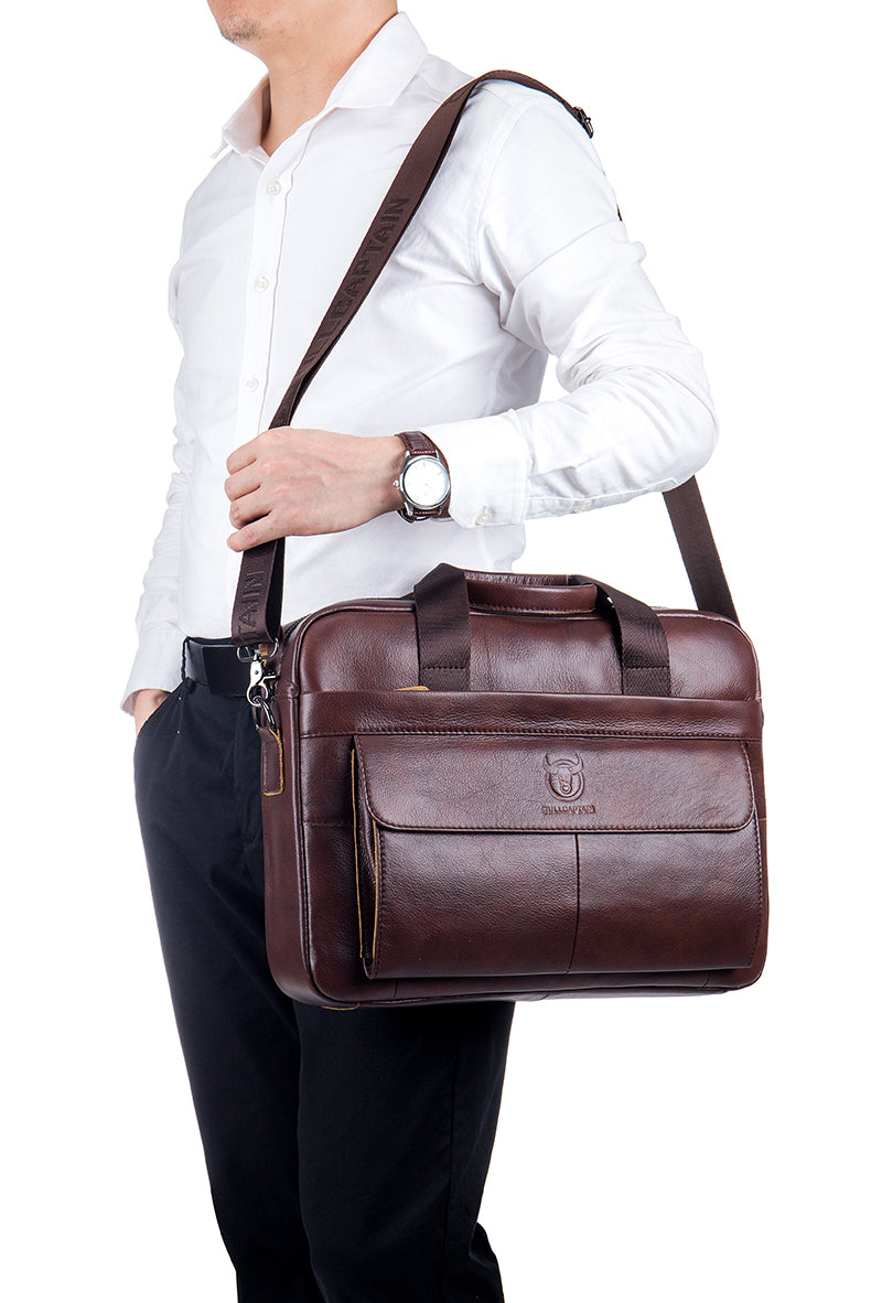 Mens Leather 15.6" Laptop Bag Briefcase Busines Shoulder Bag Handbag Coffee
