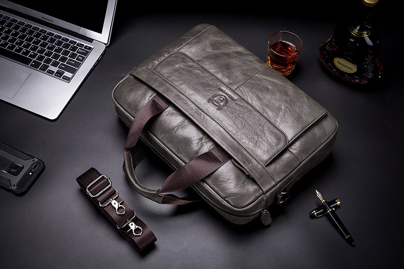 Mens Leather 15.6" Laptop Bag Briefcase Busines Shoulder Bag Handbag Grey