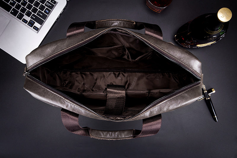 Mens Leather 15.6" Laptop Bag Briefcase Busines Shoulder Bag Handbag Grey