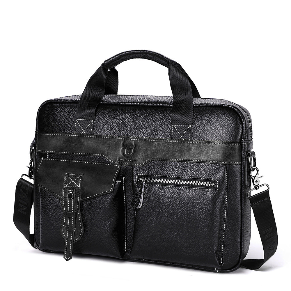 Men's Leather Business Bag Shoulder Conference Computer Messenger Black