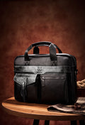 Mens Leather Business Bag Shoulder Conference Computer Messenger Black 