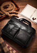 Mens Leather Business Bag Shoulder Conference Computer Messenger Black 