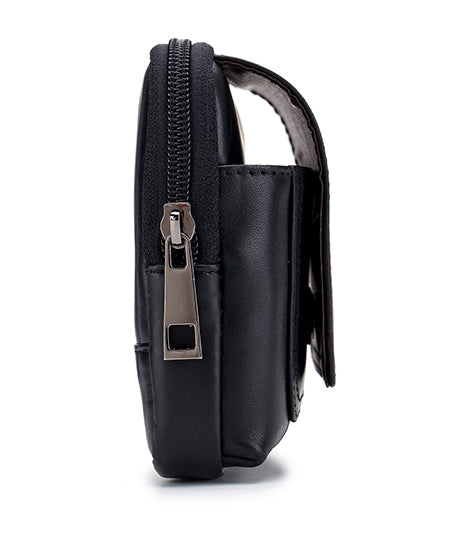 Mens Leather Casual Waist Fanny Pack Bag Belt Mobile Phone Bag Black