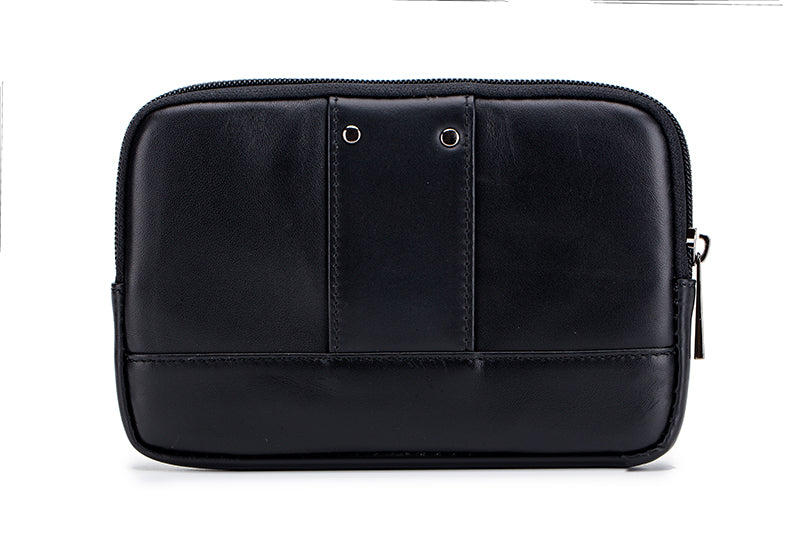 Mens Leather Casual Waist Fanny Pack Bag Belt Mobile Phone Bag Black