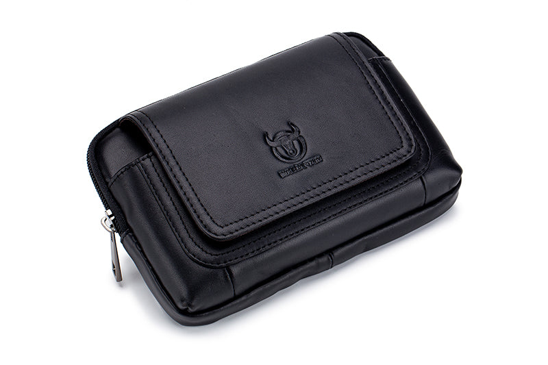 Mens Leather Casual Waist Fanny Pack Bag Belt Mobile Phone Bag Black