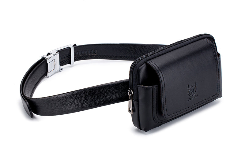 Mens Leather Casual Waist Fanny Pack Bag Belt Mobile Phone Bag Black