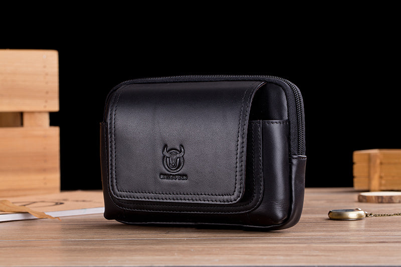 Mens Leather Casual Waist Fanny Pack Bag Belt Mobile Phone Bag Black