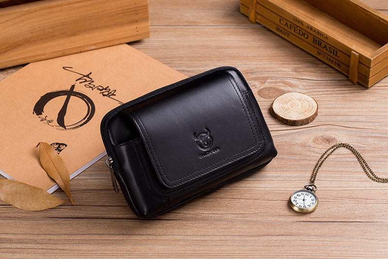 Mens Leather Casual Waist Fanny Pack Bag Belt Mobile Phone Bag Black