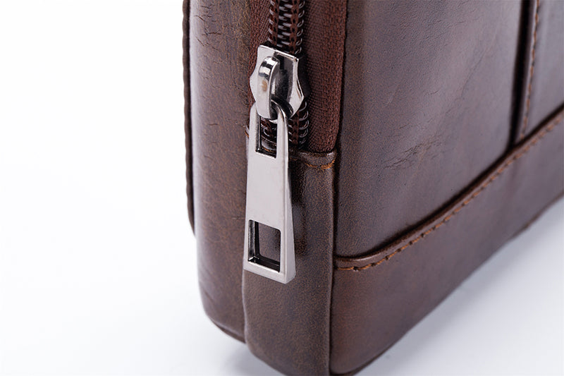 Mens Leather Casual Waist Fanny Pack Bag Belt Mobile Phone Bag Brown