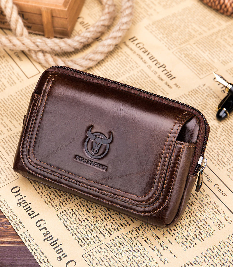 Mens Leather Casual Waist Fanny Pack Bag Belt Mobile Phone Bag Brown
