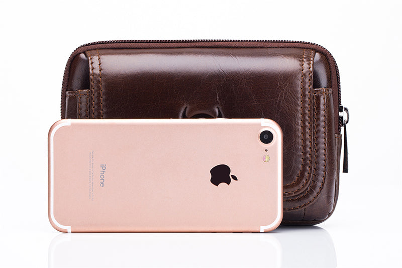 Mens Leather Casual Waist Fanny Pack Bag Belt Mobile Phone Bag Brown