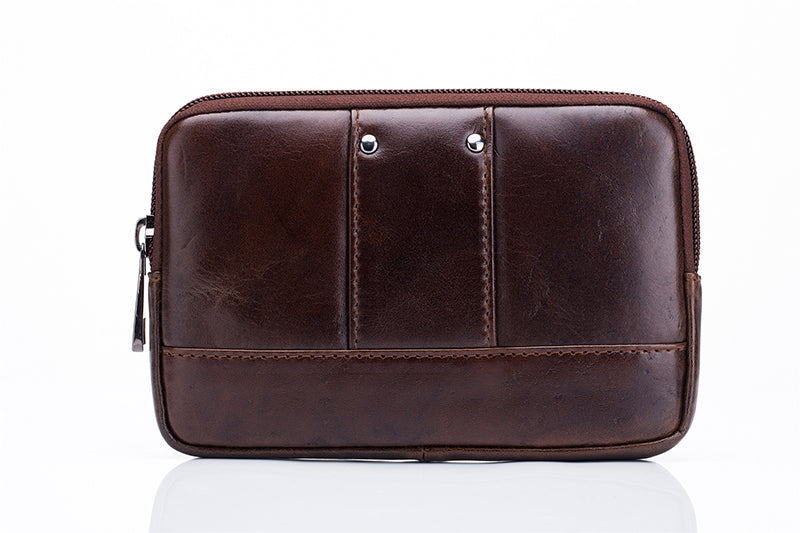 Mens Leather Casual Waist Fanny Pack Bag Belt Mobile Phone Bag Brown