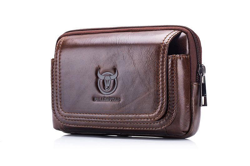 Mens Leather Casual Waist Fanny Pack Bag Belt Mobile Phone Bag Brown