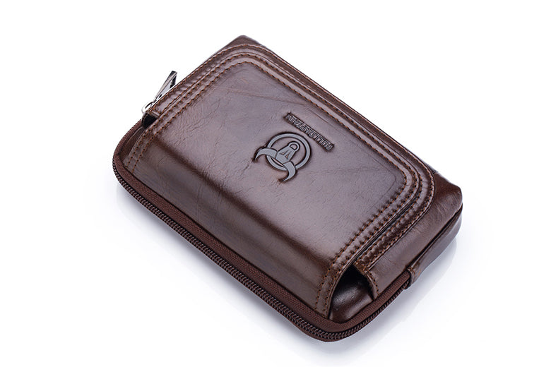 Mens Leather Casual Waist Fanny Pack Bag Belt Mobile Phone Bag Brown