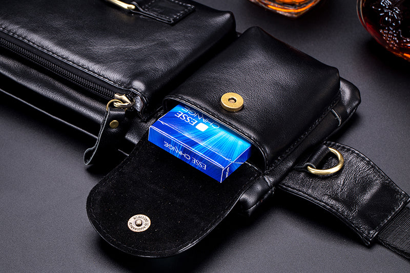 Mens Leather Fanny Pack Vintage Crossbody Chest Waist Belt Bag Black