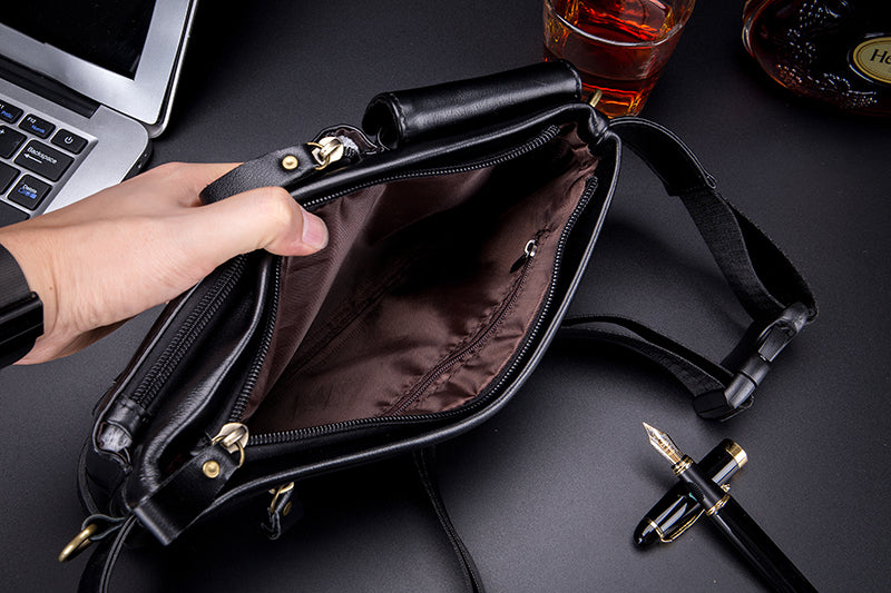 Mens Leather Fanny Pack Vintage Crossbody Chest Waist Belt Bag Black