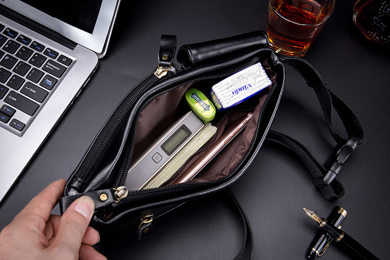 Mens Leather Fanny Pack Vintage Crossbody Chest Waist Belt Bag Black